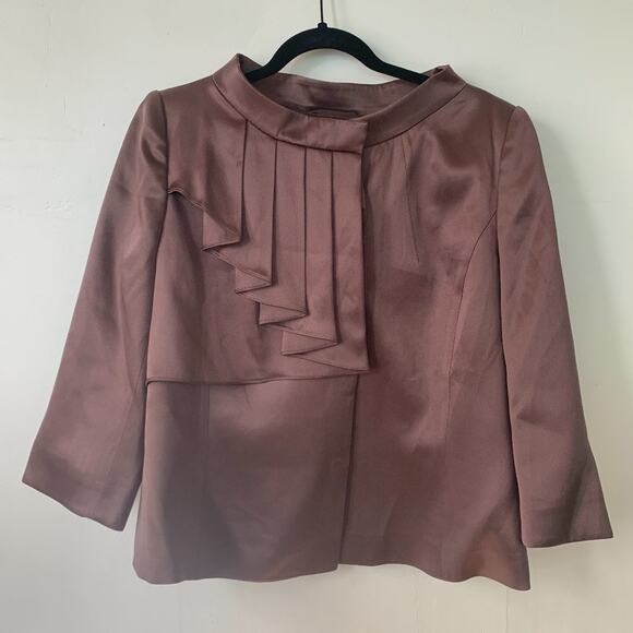 Escada Plum Ruffle 100% Silk Snap Blazer Jacket 42 Professional Workwear - Picture 3 of 14